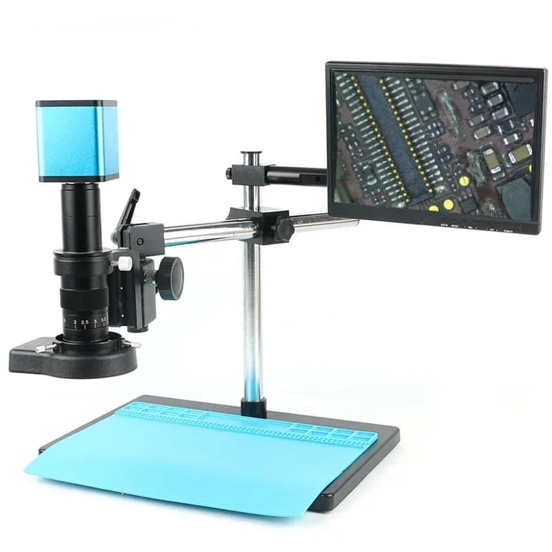 HDMI + lens measuring industrial video microscope camera with C 180X 300X connection + 144 LED light ring + 10.1" LCD monitor support