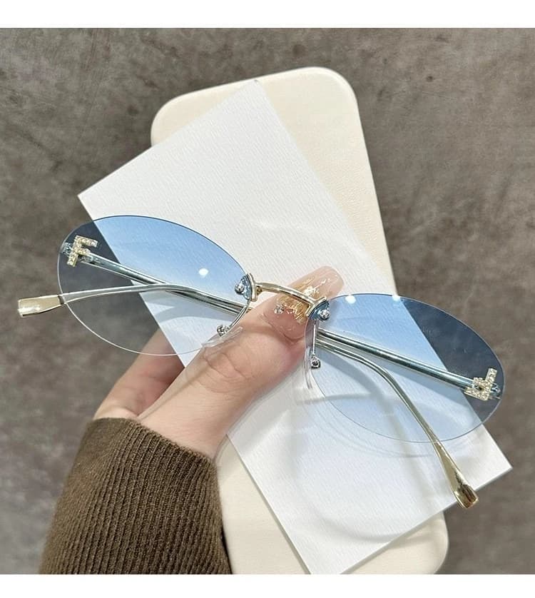 Occhiali da Sole Ovali con Diamanti, Senza Montatura, con Lettera 'F', per Guida Auto, Ciclismo e Viaggi