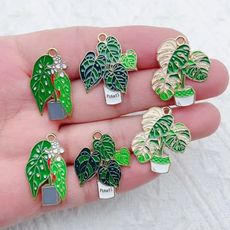 10 pendants for potted plants for jewelry creation, glazed necklaces, earrings, bracelets, pendants, diy accessories, gold plated metal alloy