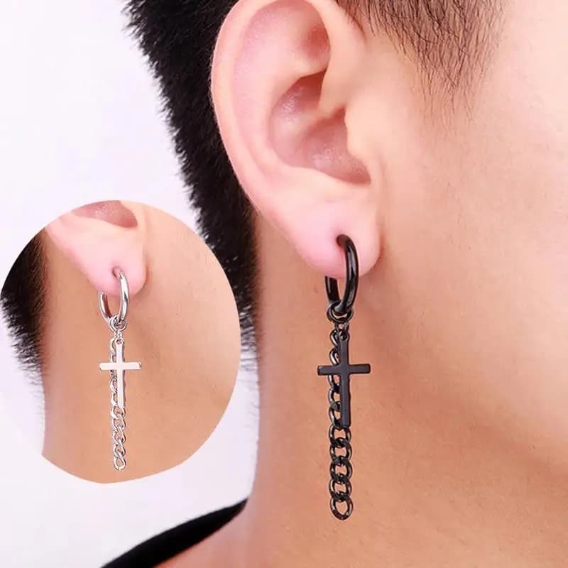1 pz punk orecchini pendenti in acciaio inossidabile lungo nappa stella croce catena orecchini a cerchio per uomo donna goth pop hip hop gioielli maschili