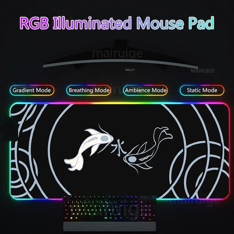 Tappetino per mouse retroilluminato a LED RGB Accessori da gioco Koi Decorazione artistica Tastiera grande Tappetino per mouse Tappetino per mouse Tappetini da scrivania per pesci in stile cinese