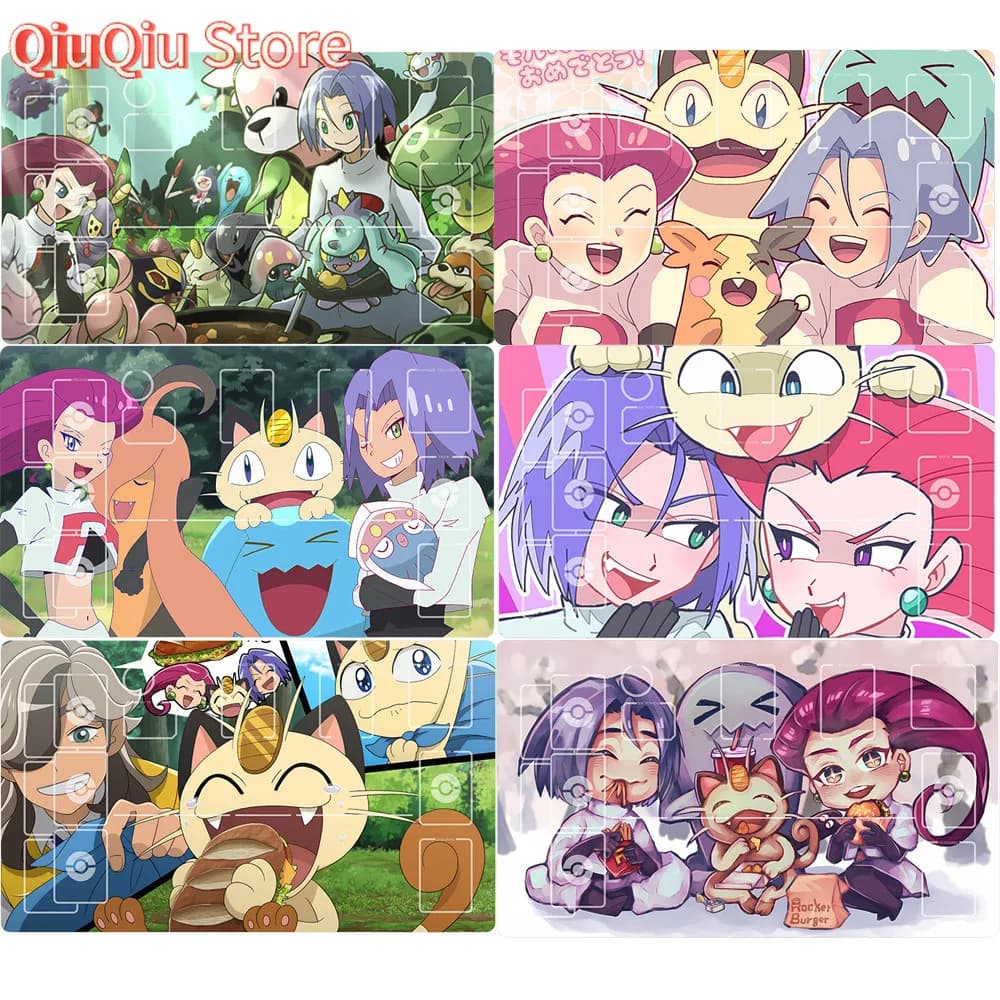 Pokemon Ptcg Card Pad Team Rocket Meowth 600X350Mm Personaggi anime Versione comica Gioco Giocatore singolo Tappetino per carte da battaglia
