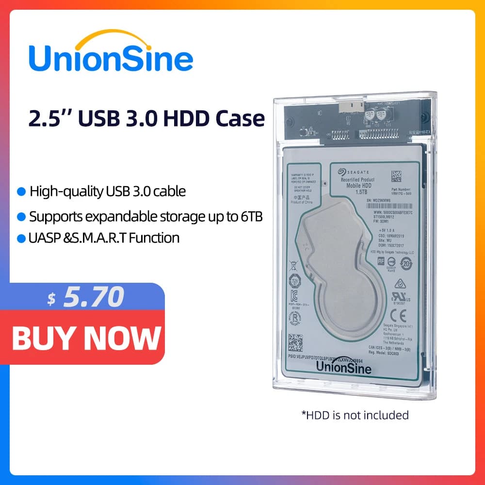 Custodia per disco rigido esterno UnionSine USB 3.0 SATA a USB3.0 Custodia per disco rigido UASP e TRIM HDD da 6 TB FD senza attrezzi 35663383