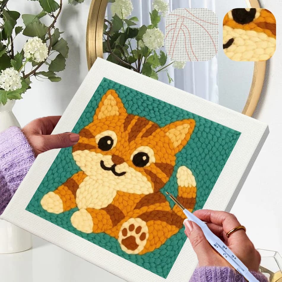 GATYZTORY ricamo punch ago starter kit Animali filato fatto a mano Cucito con cornice 25X25 cm Toppe ricamate Decorazioni per la casa fai da te