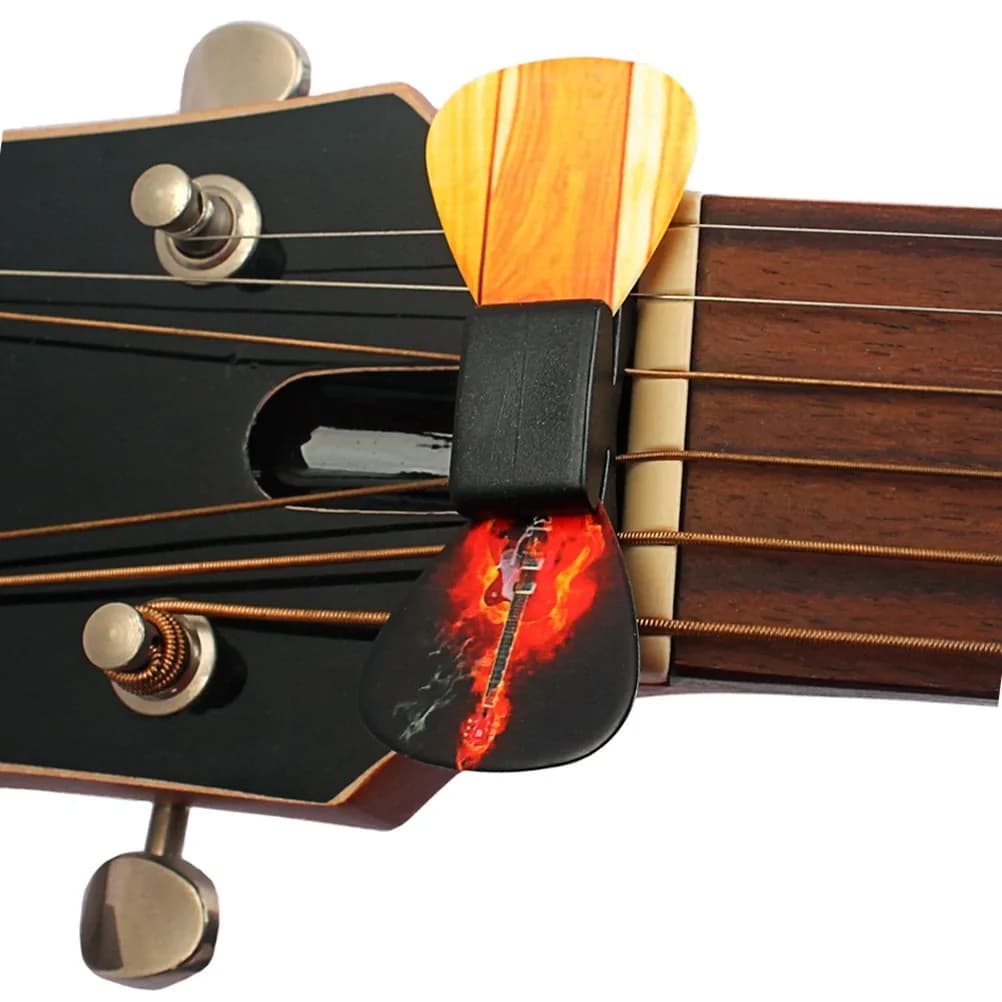 Clip porta plettri per chitarra neri da 5 pezzi per plettri standard, design con morsetto montabile per musicisti, chitarristi, principianti