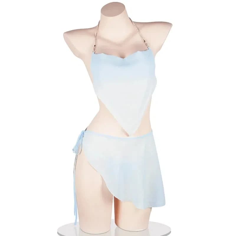Women's Chiffon Chain braces Sexy Underwear Strap-on Sexy pyjamas without back Clothing Set Summer Swimwear