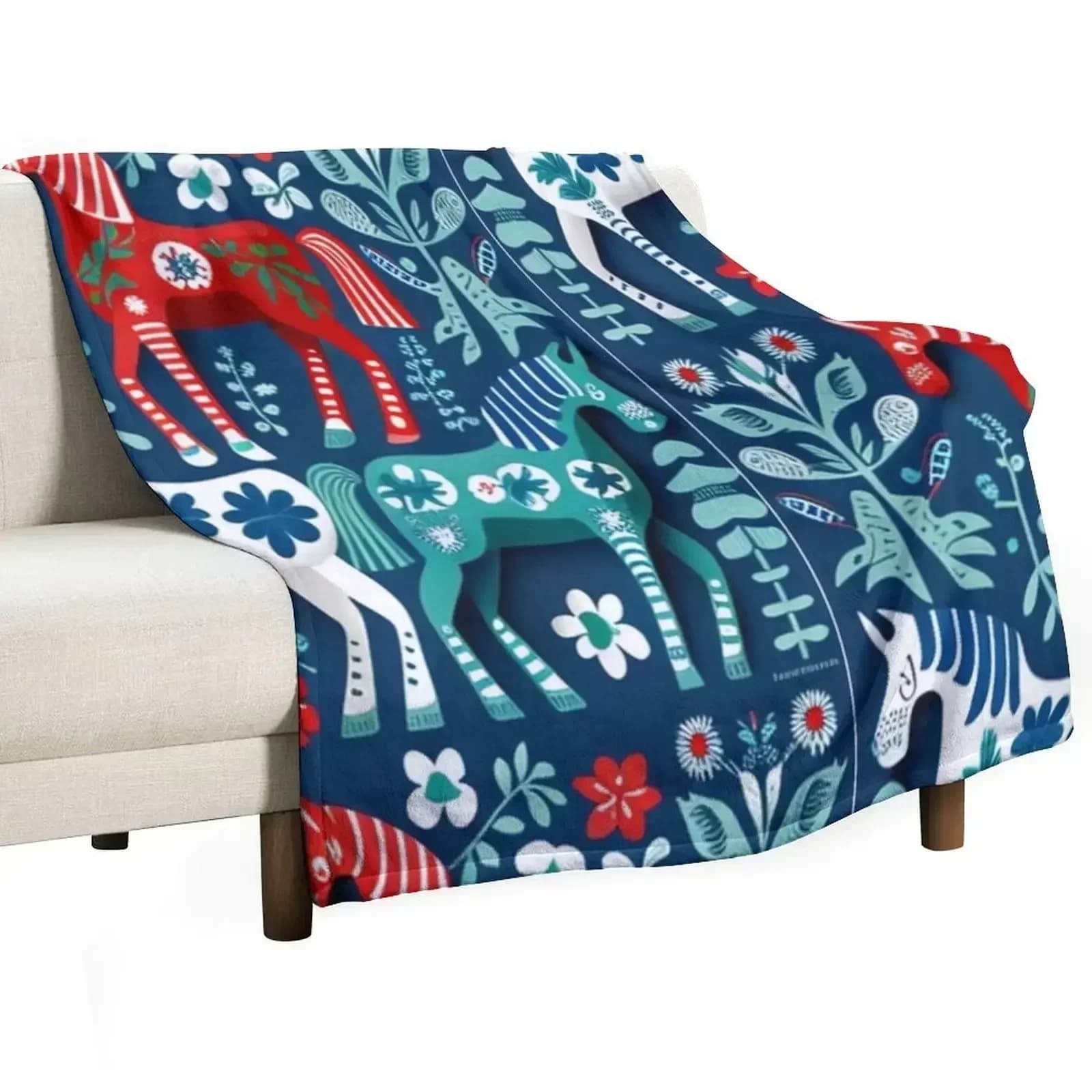 Swedish Dala Horses Red Throw Blanket for sofa Kid'S blankets ands Heavy Decorative Sofa Sleeping Bag Blankets