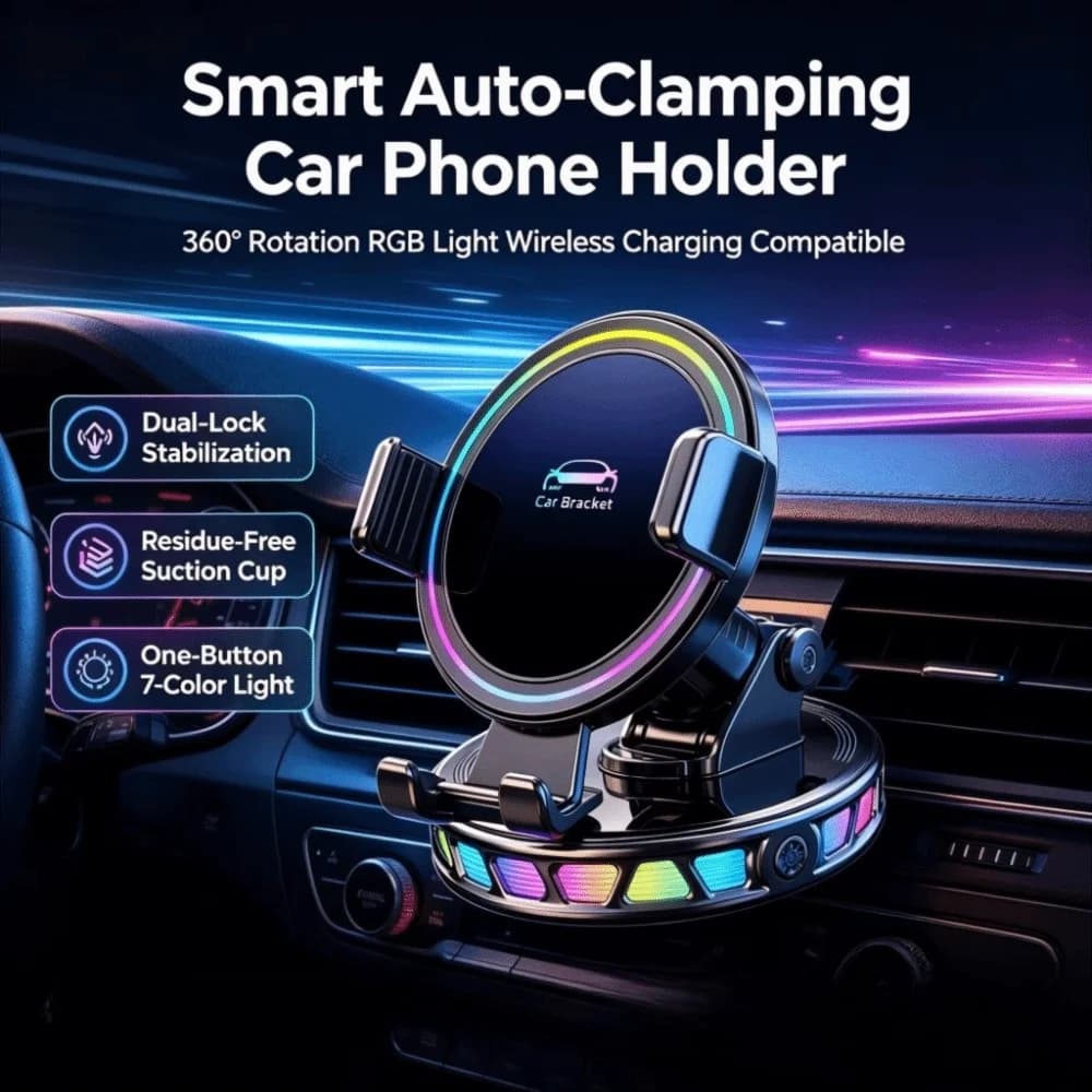 Electric Wireless Charger Car Mount 360° Rotation Vacuum Suction Cup Auto Clamping Phone Holder Adjustable Firm Nano Base