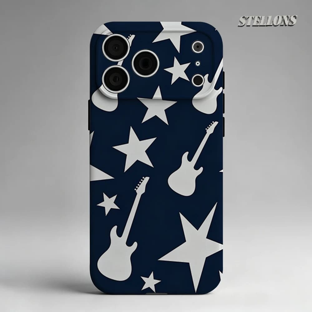 Custodia per telefono Navy Guitar Star con supporto magnetico per iPhone 17 16 15 14 13 Pro Max Plus, custodia robusta a strato singolo/doppio