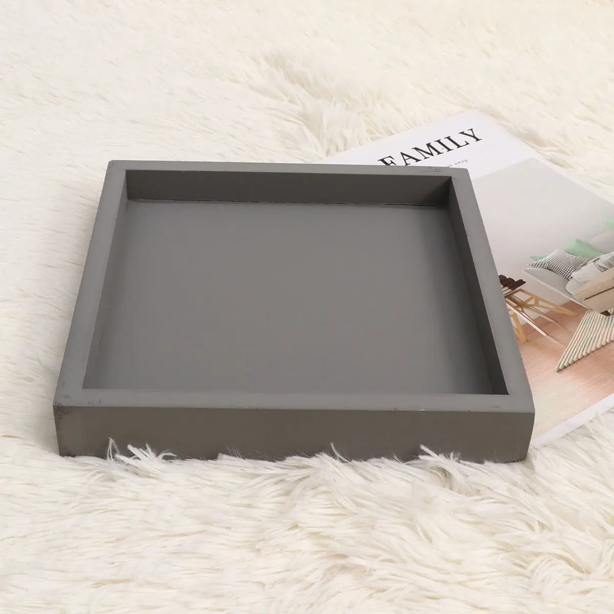 Grey thick plastic vases tray, multifunctional, leakproof, pot base, flower stand, square dish for domestic interior