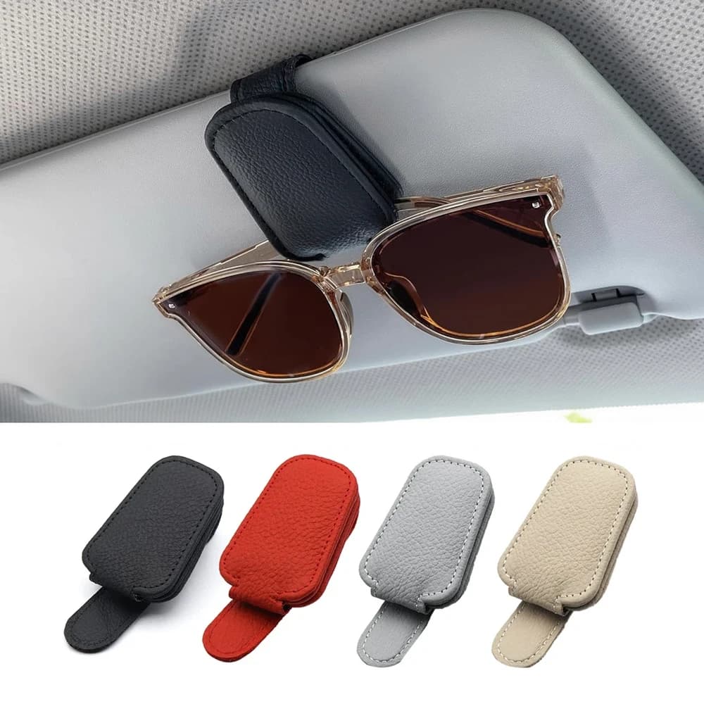 Car Sunglasses Holder Car Magnetic Leather Clip Card Ticket Holder Auto Sun Visor Glasses Box Decoration Accessories