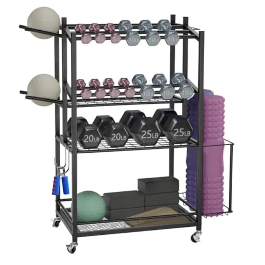 3 Level Heavy Duty Bearing with Yoga Mat Hooks, Steel Resistant, for Home Gym, for Weights, Kettlebell and Foam