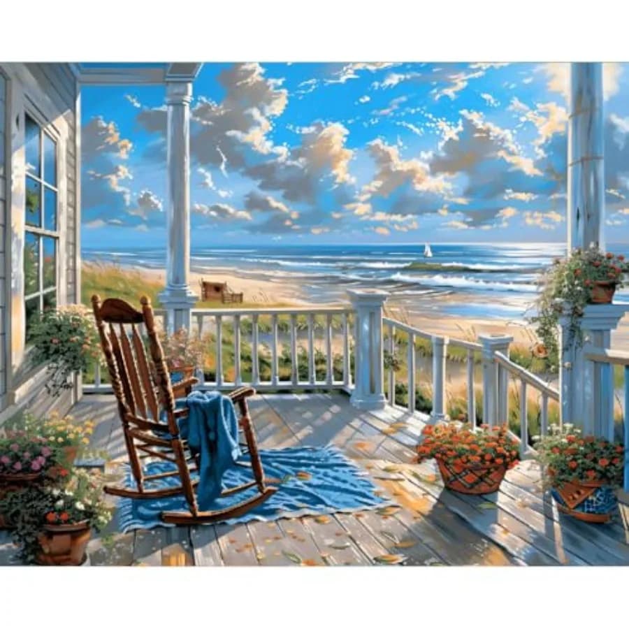 Landscape Paint by Numbers Kit for Adults Beginners, Beach Adult Paint by Numbers on Canvas, Acrylic Painting Crafts for Home D