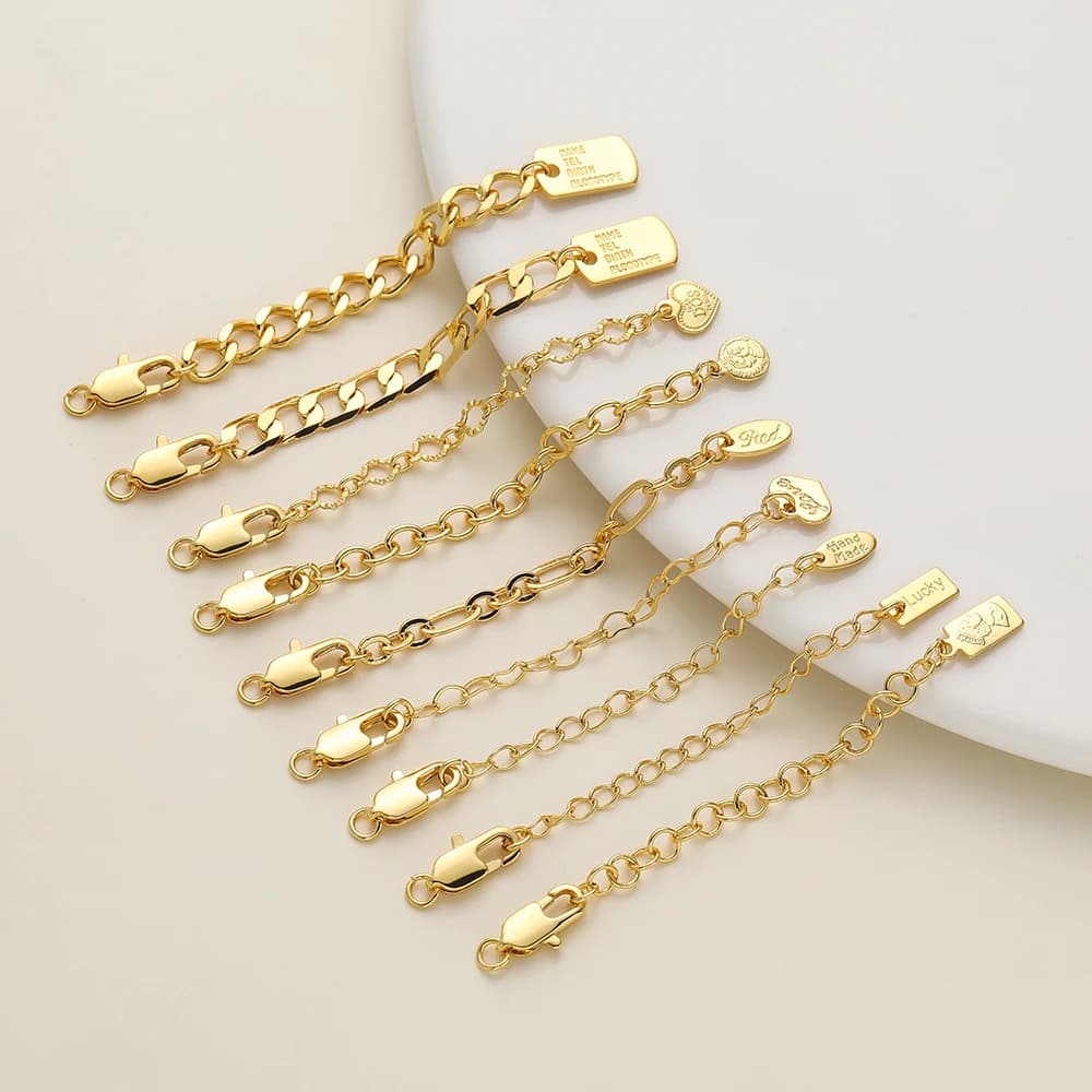 2Pcs 14K/18K Gold Brass Extension Chains With Lobster Clasp, Adjustable Chain Findings for DIY Necklace Bracelet Jewelry Making