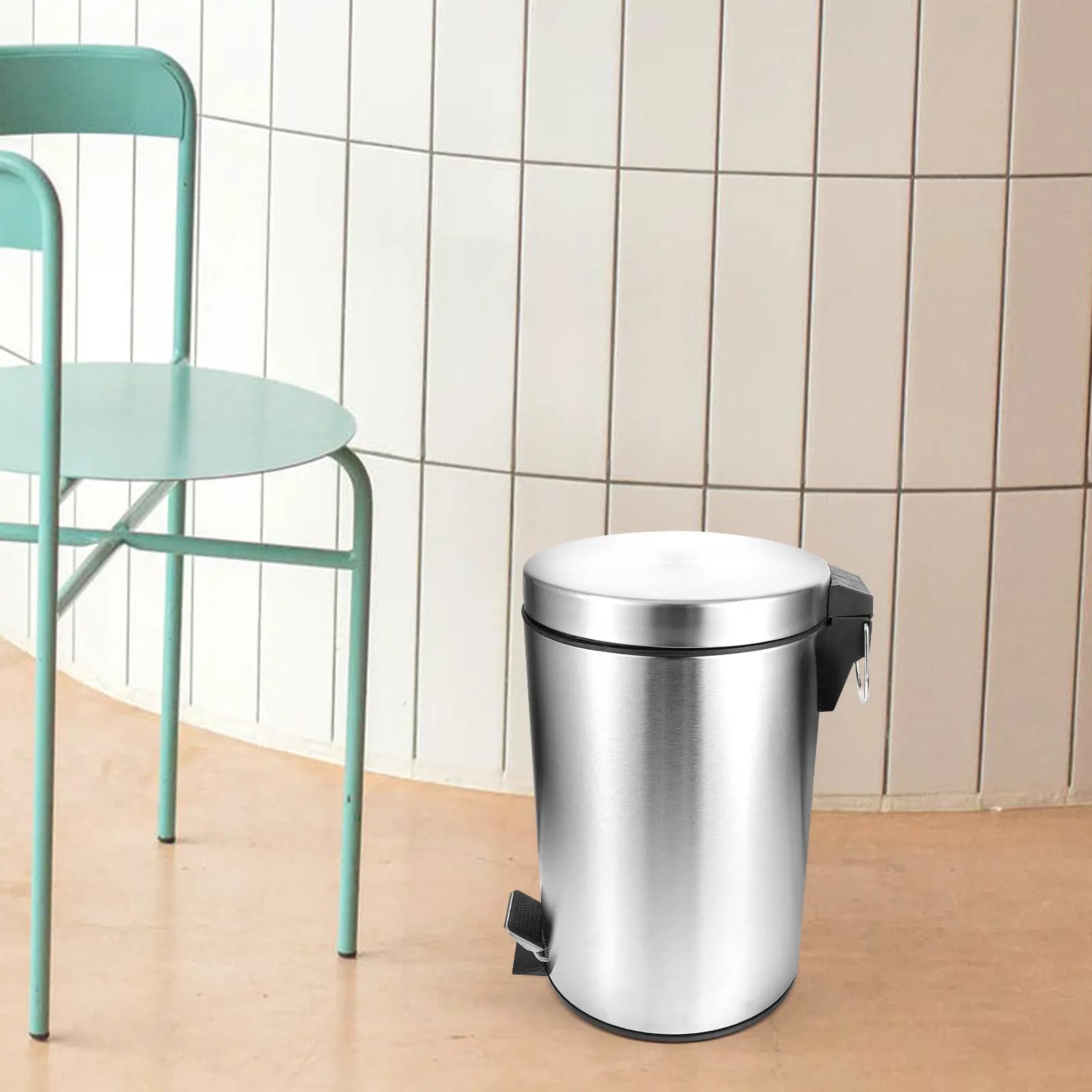 Cestino a Pedale 5L in Acciaio Inossidabile con Coperchio, Contenitore per Rifiuti in Metallo Facile da Usare per Casa, Cucina, Ufficio, Pattumiera in Acciaio Inossidabile