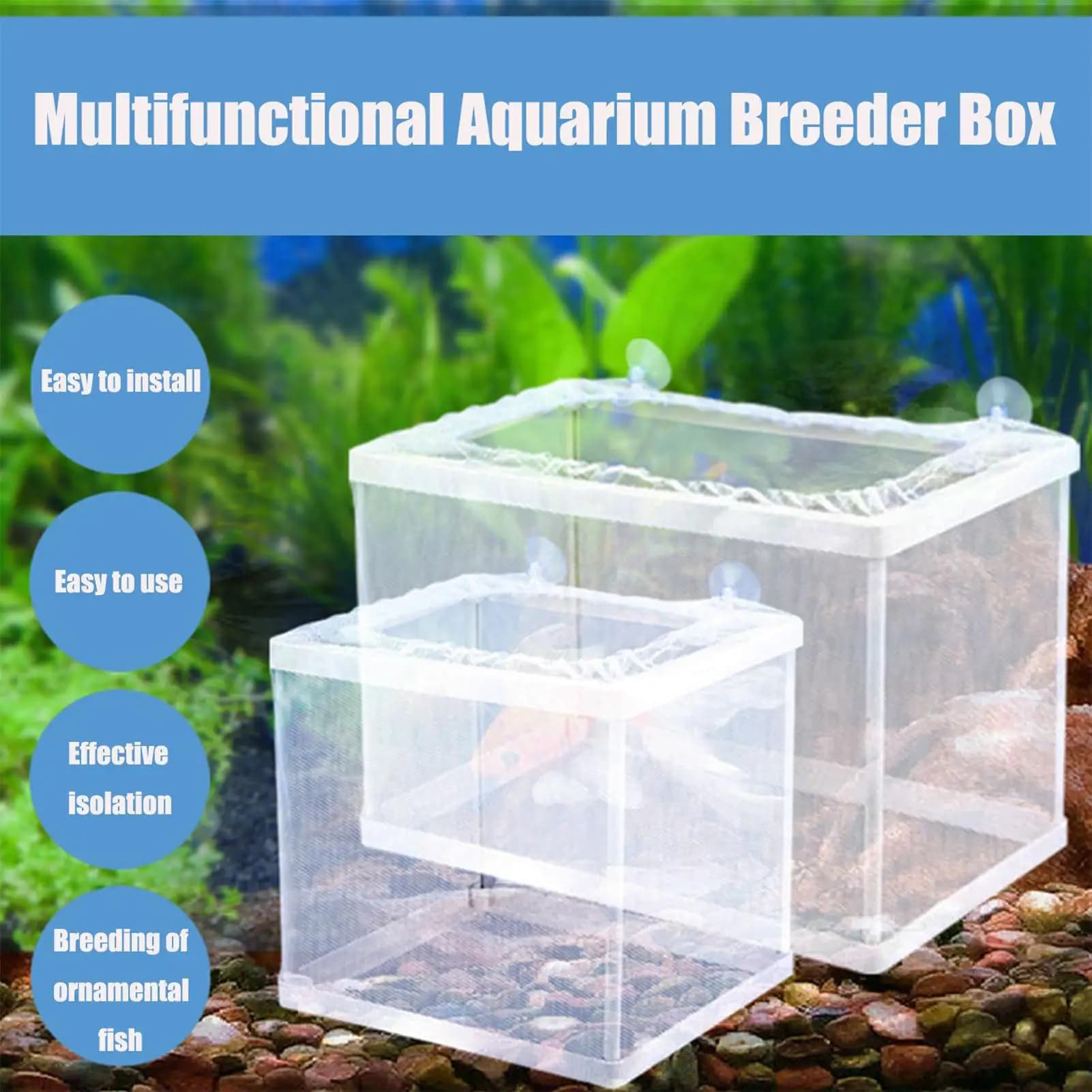 Fish Breeder Box Aquarium Hatcher Incubator Mesh Box Juvenile Fish Separation Net with Suction Cups Fish Fry Hatchery