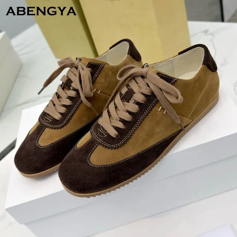 2025 Mocassini piatti in pelle scamosciata autunnale Scarpe da donna Punta tonda Stringate Scarpe casual quotidiane Designer Scarpe da passeggio per le vacanze per le donne