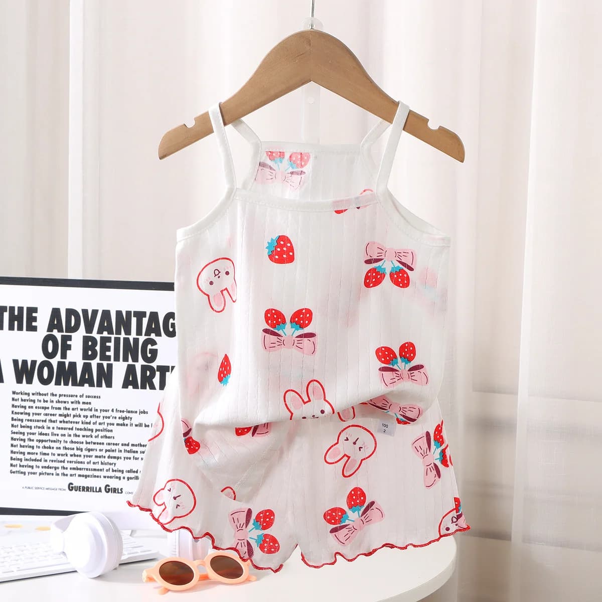 Pigiama estivo in cotone per ragazze - Abito stile fionda con gonna corta senza maniche, ideale per la casa con aria condizionata per bambini