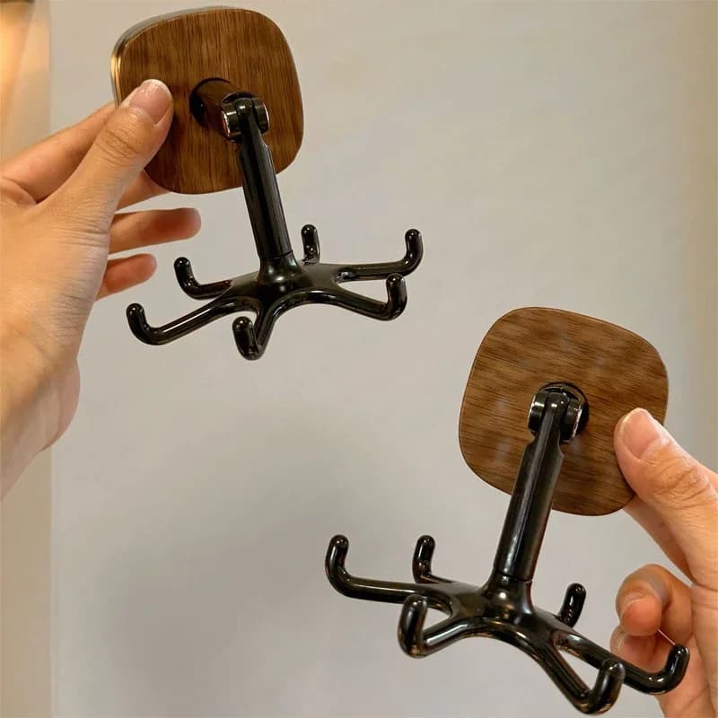 360° Rotatable Wall Mounted Hooks Suction Cup No-Drill Utensil Hanging Rack 6-Claw Hanger for Kitchen Bathroom Cabinet
