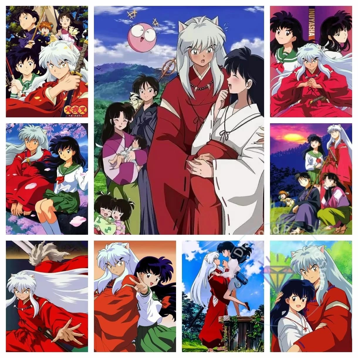 Kit Pittura Diamante 5D Fai da Te InuYasha Higurashi Kagome, Ricamo Diamantato, Punto Croce, Arte Fatta a Mano, Regalo Artigianale per la Casa