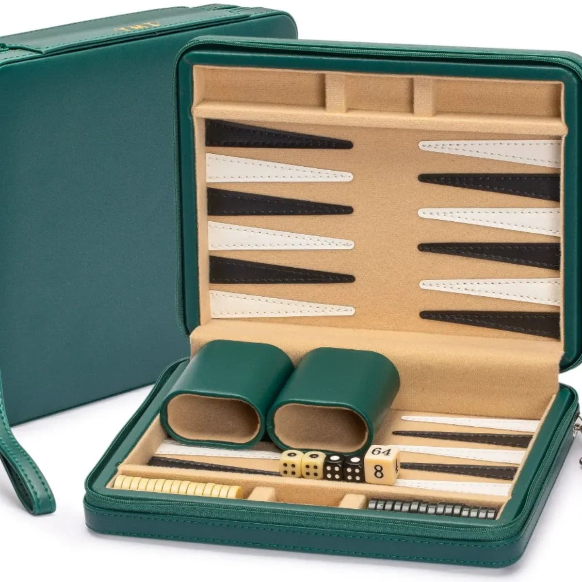 Custodia da viaggio premium in pelle per backgammon con set di scacchi in acrilico - Contenitore compatto e portatile per giochi