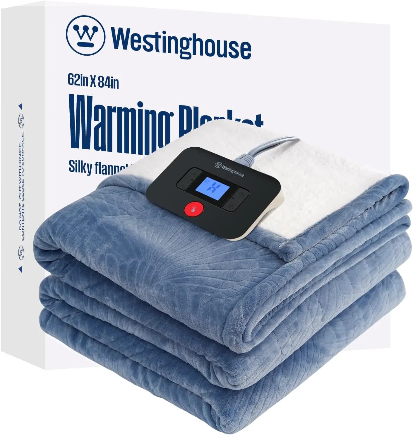 Coperta Elettrica Doppia con 10 Livelli di Calore, Timer di Spegnimento Automatico, Design Reversibile da Flanella a Sherpa, Lavabile in Lavatrice, Blu