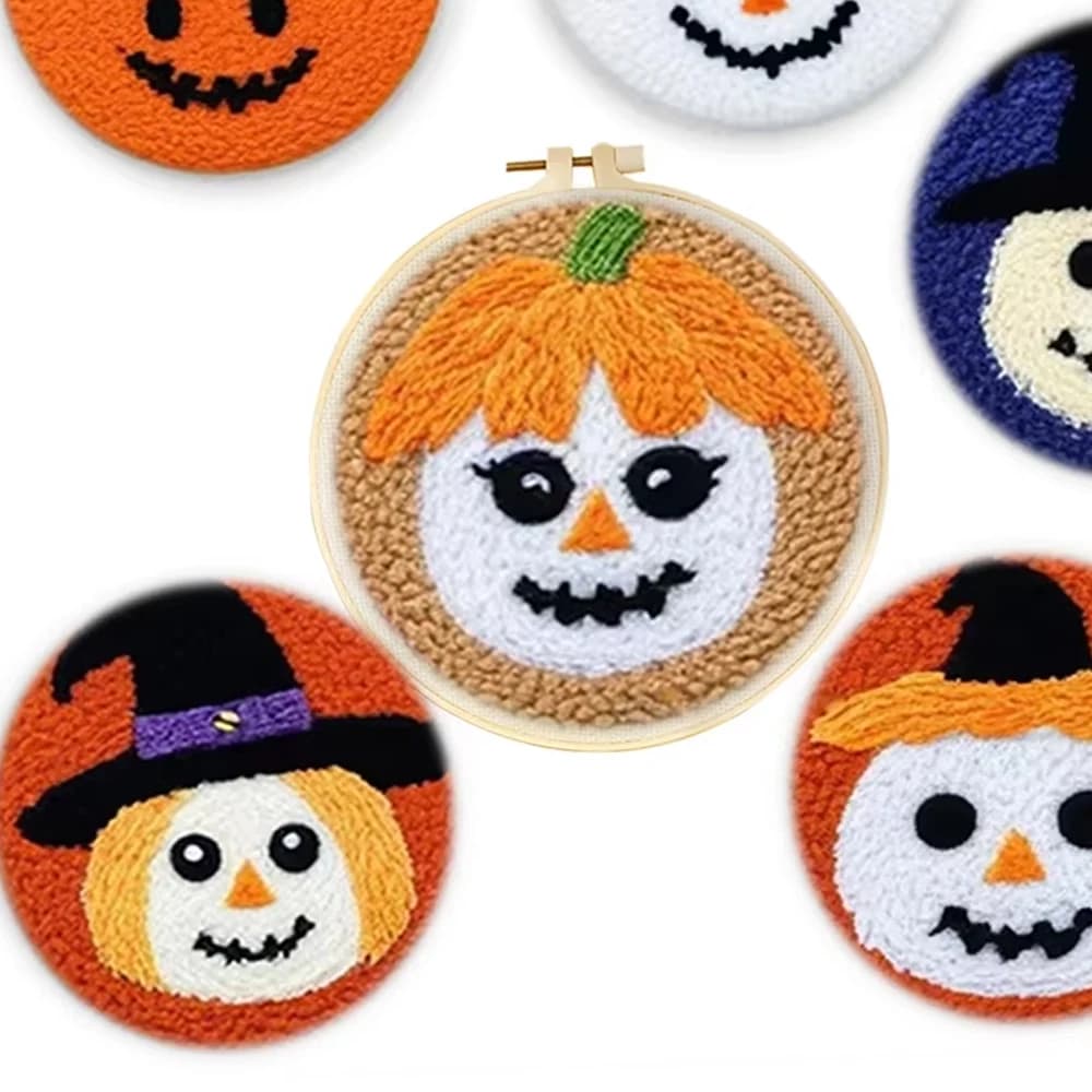 GATYZTORY Halloween Pattern Punch Needle Coasters Kit DIY 6pcs Punch Needle Embroidery Set Coaster Handmade Art Unique Gift