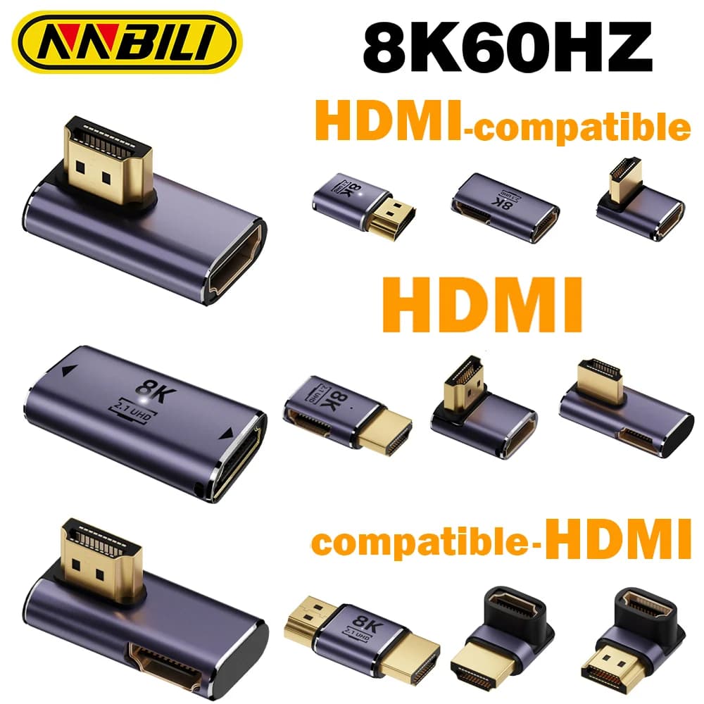NNBILI HDMI 2.1 Adapter from hdml to HDMI 2.1 Converter for elbow/right 48Gpbs 8K@60HZ 4K@120HZ for PS4 PS5 portable PC HDTV projector