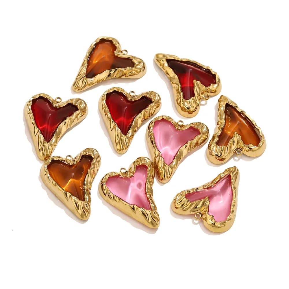 2 Pezzi Ciondoli a Cuore in Acciaio Inossidabile e Acrilico Placcati Oro per Creazione Gioielli Fai da Te: Collane, Bracciali, Orecchini