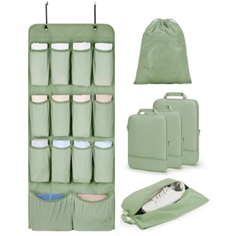 BAGSMART Cubi di Compressione Appendibili per Organizzazione e Conservazione nell'Armadio, Set di 6 Borse Organizer per Valigie, Viaggi e Crociere