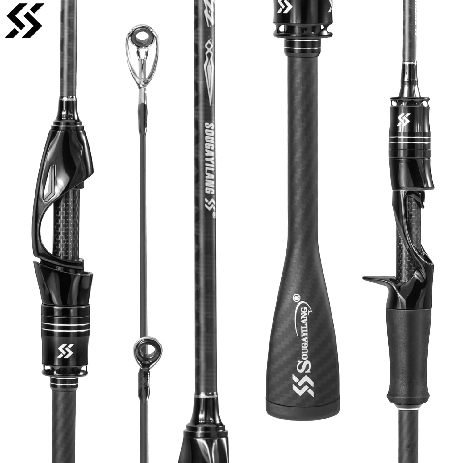 Sougayilang Canna da pesca interamente in carbonio Punta solida e sensibile Maniglia antiscivolo integrata Anello guida SIC anti-groviglio per linea 8-25 libbre Wt