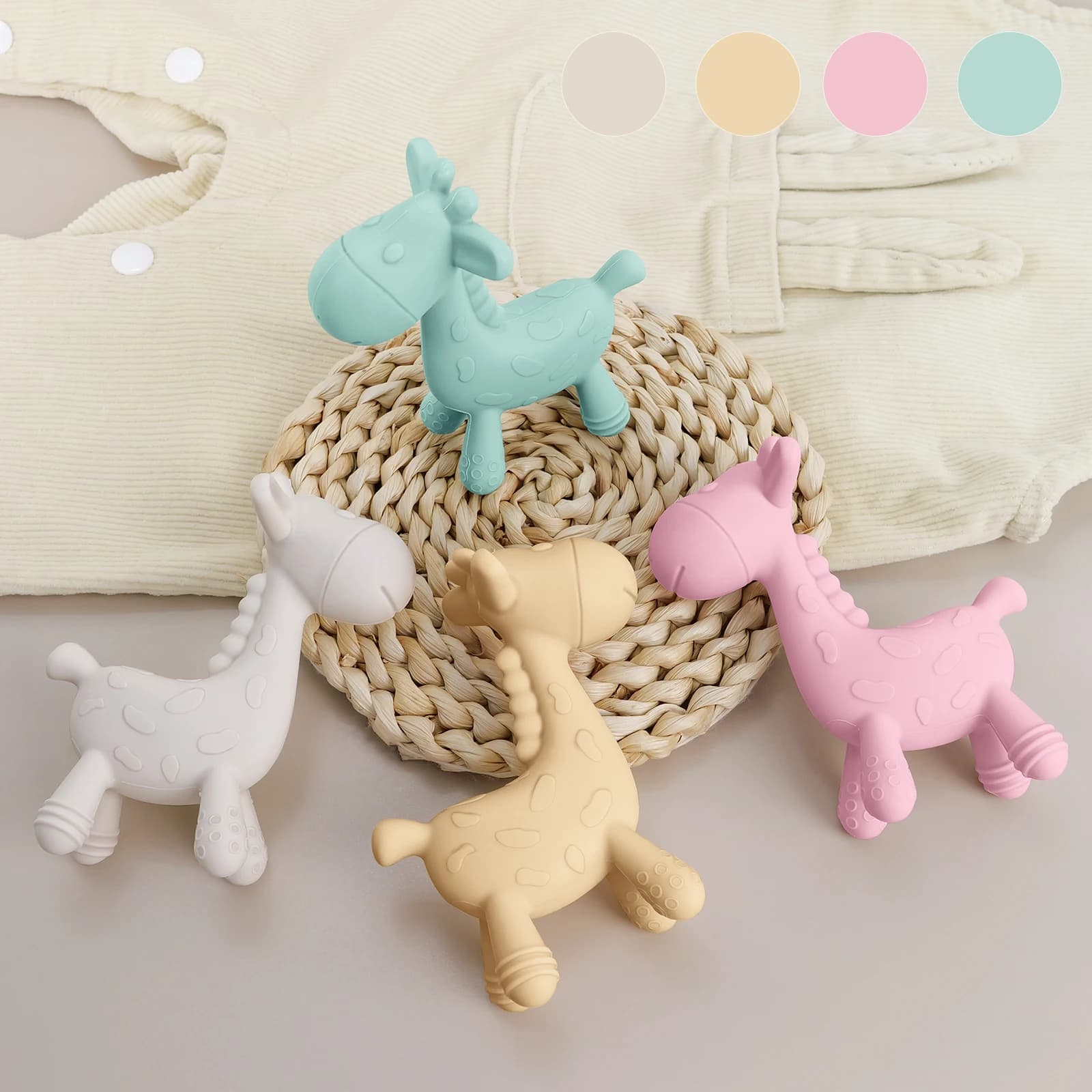 TYRY.HU 2 pezzi Cartoon Cervo Silicone Massaggiagengive per bambini Giocattoli Assistenza sanitaria Dentizione molare Regalo per doccia infantile