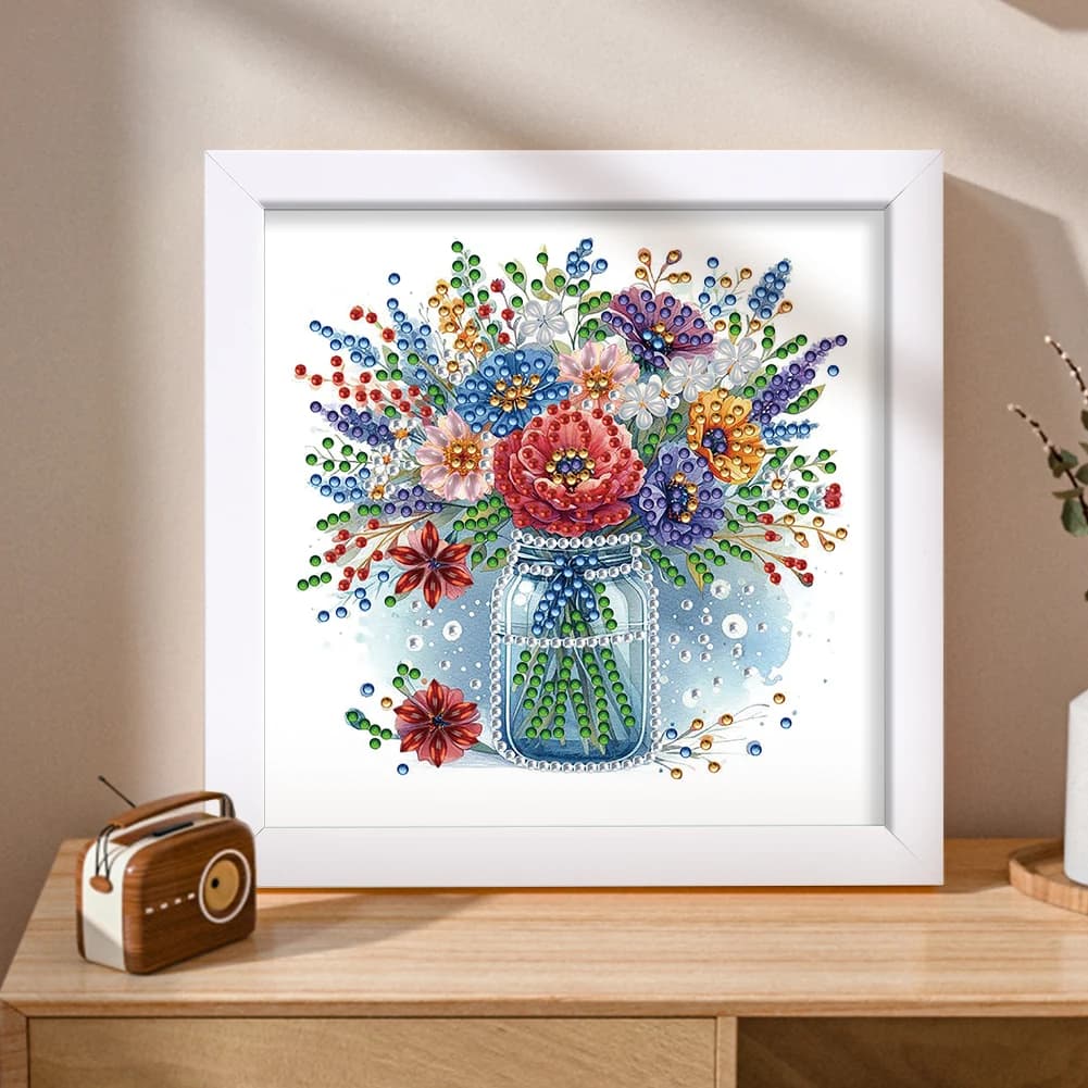 Kit Pittura Diamante 5D Fai da Te a Forma Speciale con Fiori 18x18cm, con Cornice (A)