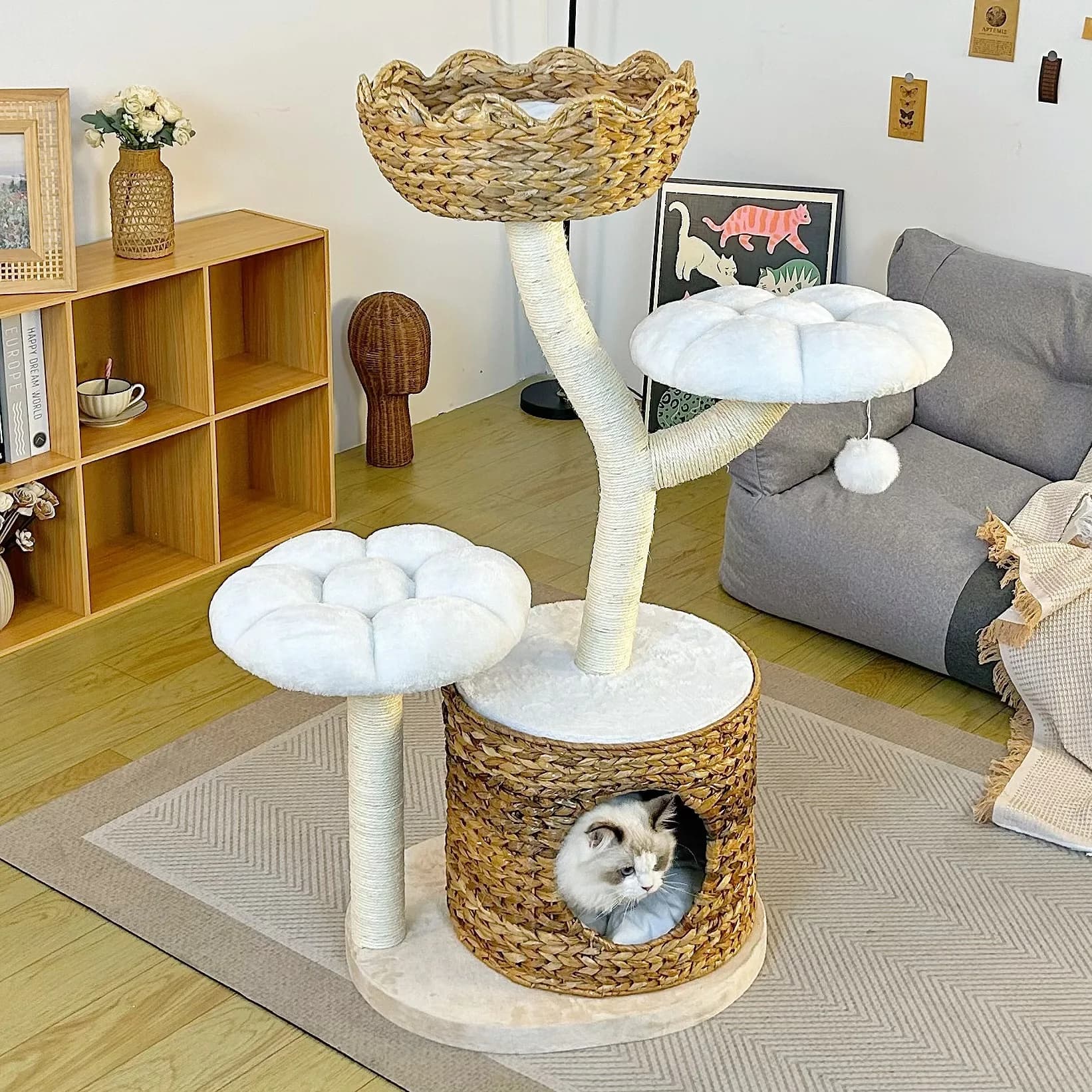 DSA manufacturer wholesale plantain leaf flower tree cat climbing frame scratching column cat nest tree jumping platform