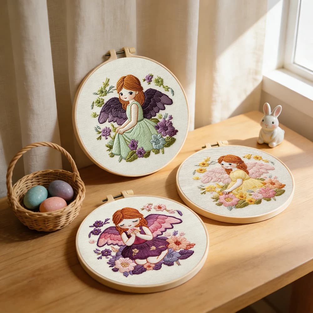 Kit da 3 Pezzi per Ricamo a Punto Croce con Ali di Ragazza, Set Completo per Artigianato Fai-da-Te, Decorazione Casa