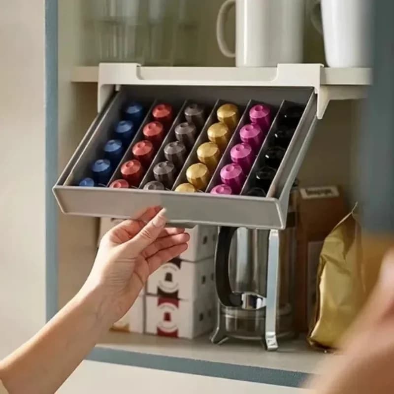 Coffee Capsule Holder Coffee Tea Bag Small Drawer Organizer Box No Punching Required Save To Space Storage Box Home Office Use