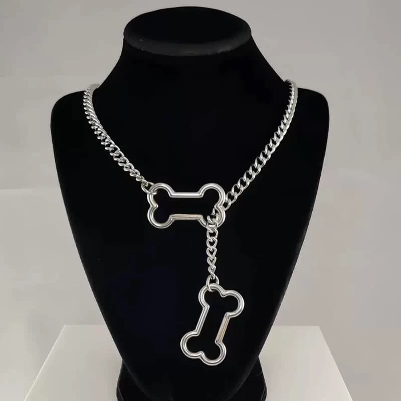 Punk Charms Chain Bone Pendant Necklace for Women Korean Fashion Goth Geometric Necklace Hip Hop Grunge Accessories Jewelry