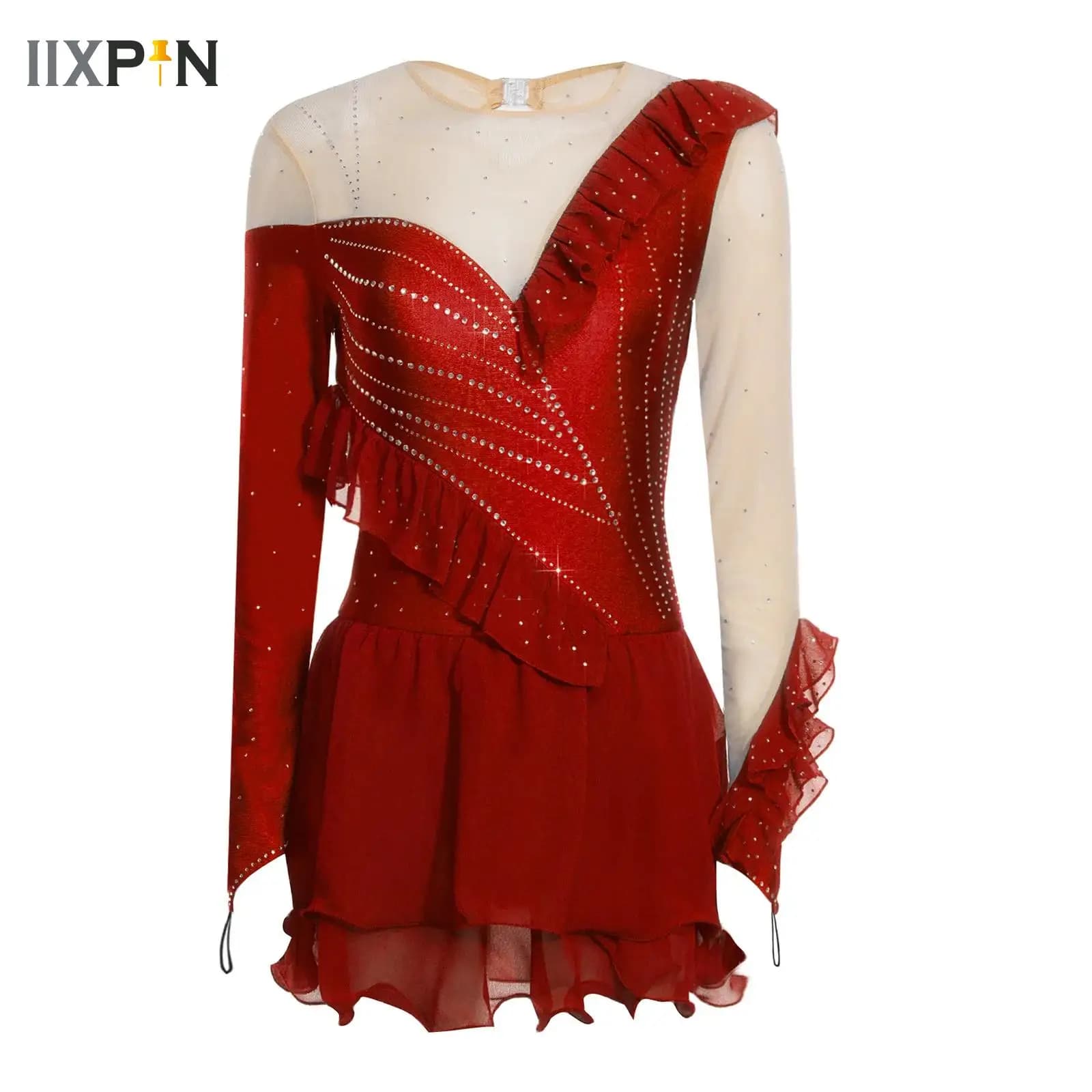 Body da Danza Lirica per Donna, Costume da Ginnastica Artistica e Pattinaggio Artistico, Abito con Strass Luccicanti per Spettacoli di Balletto