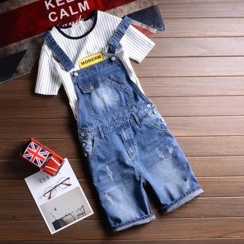 Salopette in denim slim fit stile giapponese, pantaloncini da uomo versione coreana, salopette in jeans a cinque tasche abbinata per coppia, casual estiva