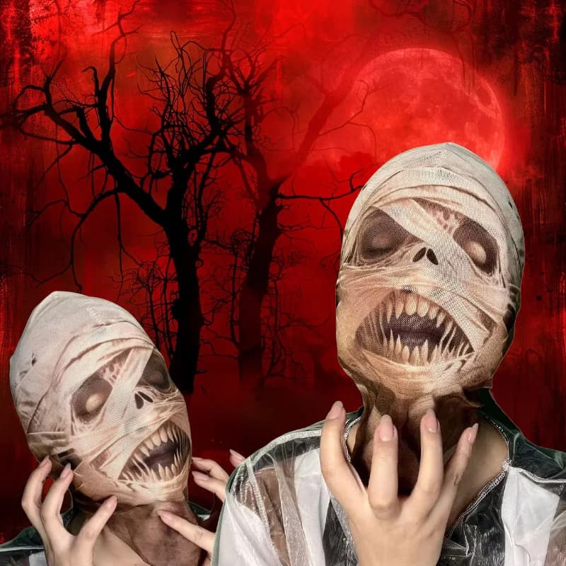 Mascaras Realistas 3D Printed Mummy Rag Mask — Realistic, Terrifying, Perfect for A Night of Haunted Chases. Breathable Stretchy