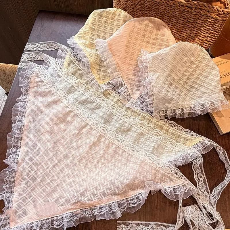 Sweet Lace Trim Triangle Headscarf Pastoral Style Multi-functional Fart Curtain Belt Vacation Beach Daily Casual Styling Decor