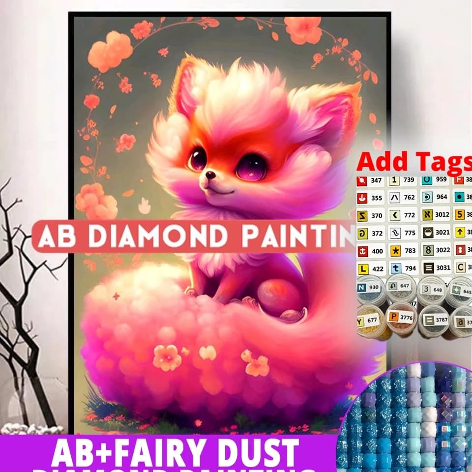 Fairy Dust AB Comes with DMC stickers Drill DIY Diamond Painting Full Embroidery Beautiful little Fox Animal Mosaic Cross Stitch