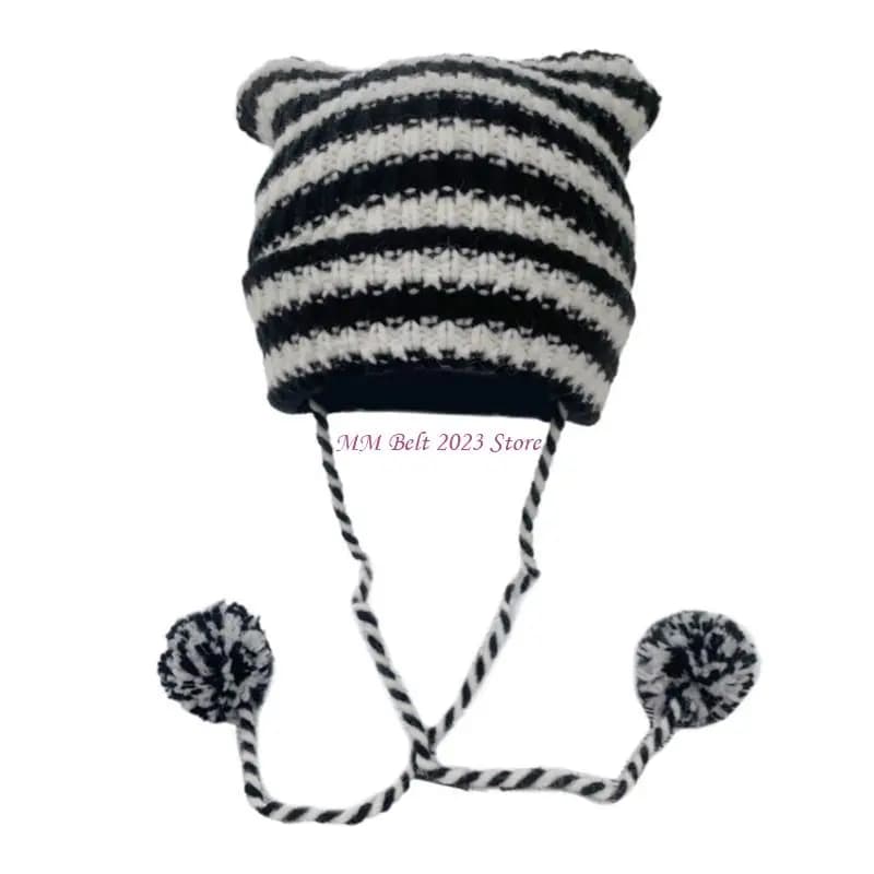49ME Cappello elastico antivento con orecchie gatto Cappello fatto a mano a forma orecchie gatto per adolescenti adulti