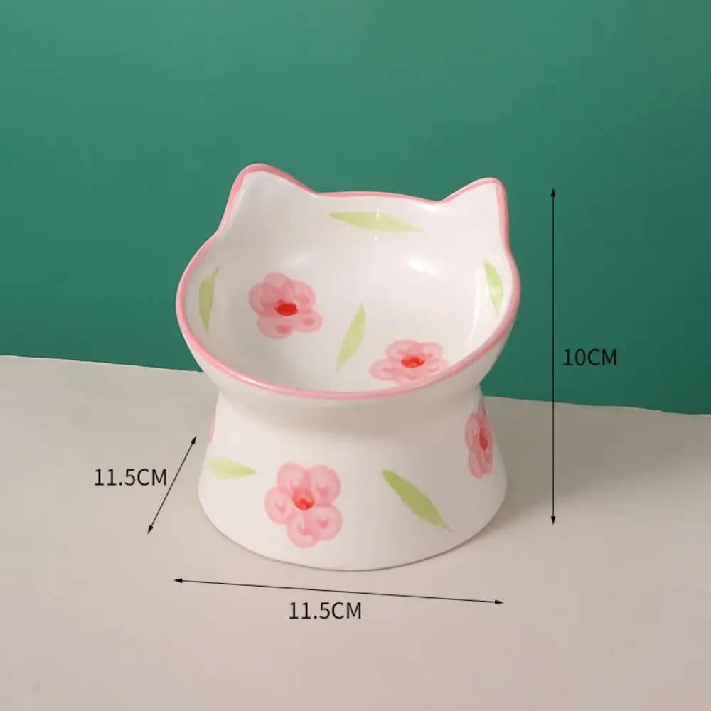 Cartoon 15° Tilted Elevated Cat Bowl Ergonomic Anti Knock Cute Pet Feeder Stable Easy Clean Ceramic Cat Food Dish Dog