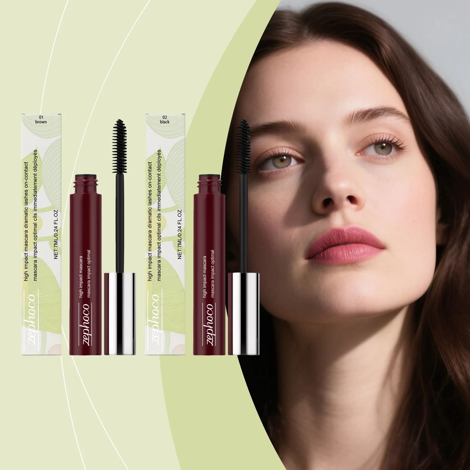 Mascara Nero e Marrone Volumizzante, Allungante, Incurvante, Waterproof with Spiral Brush for Eyelashes, Makeup Eyes