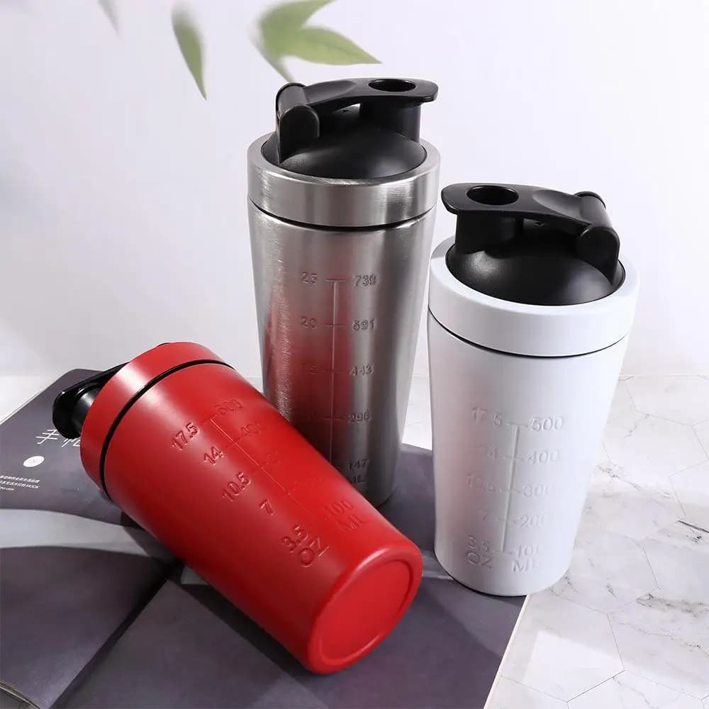 304 Stainless Steel Whey Shakes Cup 500ml/750ml Leak Proof Fitness Protein Powder Cup Portable Large Capacity