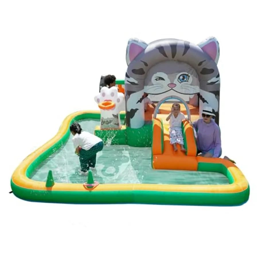 Casa Gonfiabile per Gatti con Scivolo, Piscina di Palline e Sacco da Boxe per Uso Interno ed Esterno, Materiale PVC Resistente, Design Multicolore