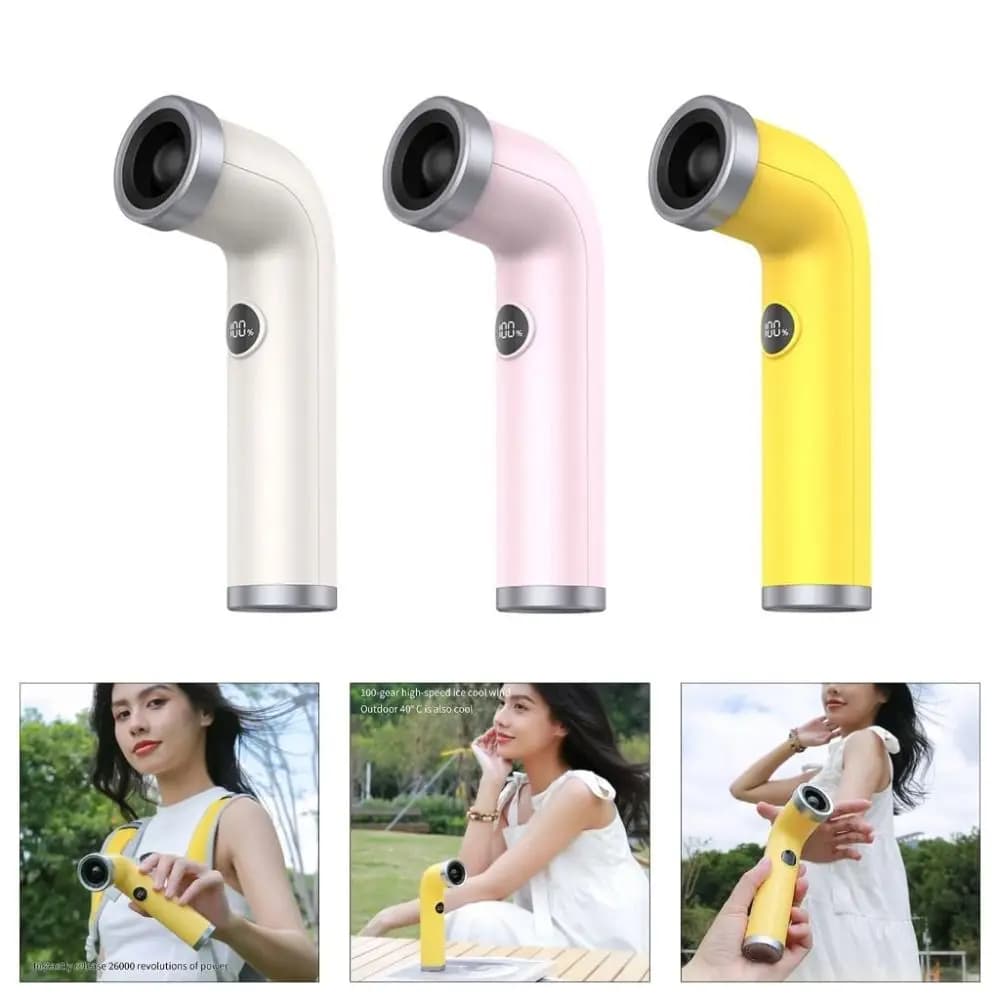 Curved Design Bladeless Handheld Hair Dryer Digital Screen 3000mAH Battery High-Speed Turbine Fan Push Button Type C Interface