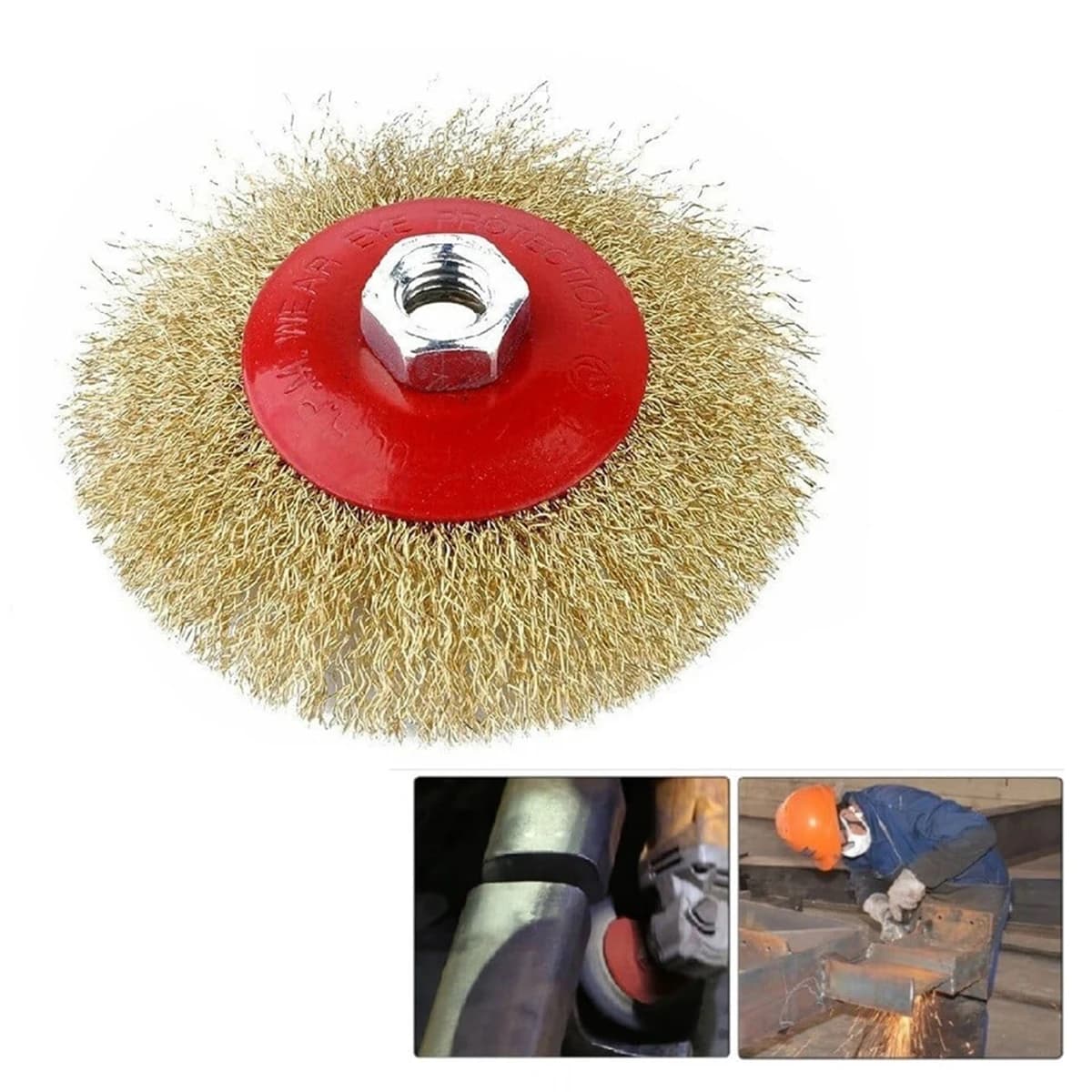 1PC Spazzola per filo smussato Rotary in acciaio placcato rame Spazzola metallica Ruote Filettatura M14 per smerigliatrice angolare Strumento di pulizia per rimozione ruggine