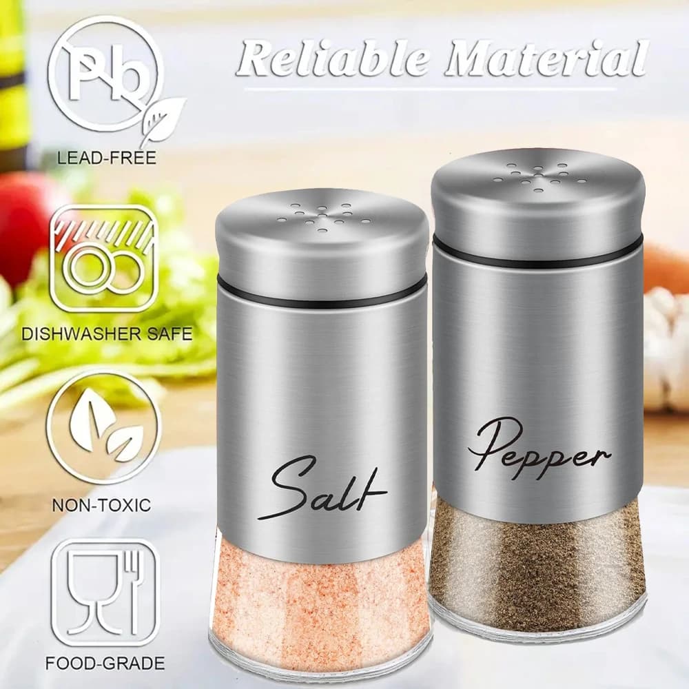 2 pezzi sale pepe Set di agitatori in vetro bottiglia di condimento in acciaio inossidabile condimenti multiuso barattolo di spezie al sale accessori da cucina